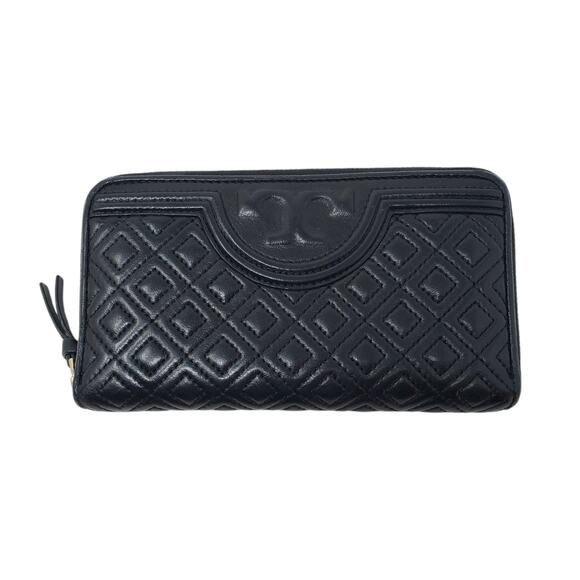 Tory Burch Fleming Zip Continental Wallet Quilted Soft Leather Black One Size - Picture 1 of 12